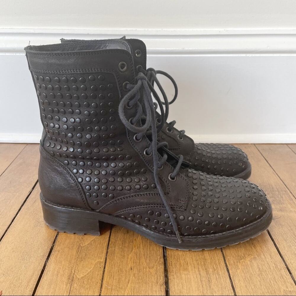 275 Central 1515 Black Leather Studded Lace Up Combat Boots 7 - Picture 5 of 8